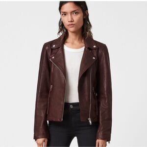 All Saints Women's Burgundy Dalby Leather Jacket - 4